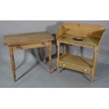 An early 20th century pine washstand with galleried top and single drawer undertier,