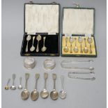 Silver, comprising; a set of six coffee spoons, cased, four coffee spoons, cased, five teaspoons,