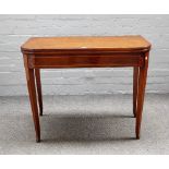 A George inlaid mahogany 'D' shape tea table on tapering square supports, 91cm wide x 73cm high.