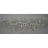 A set of twelve engraved glass rummers, 20th century,
