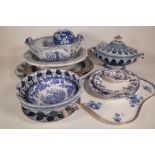 Ceramics, comprising; mainly early 20th century blue and white plates, bowls and sundry, (qty).