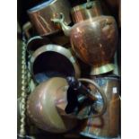 Metalware, a large quantity of copper and brassware including, jugs, plates, urns and fire tools,