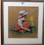 D** K** (late 20th century), Gathering daffodils; On the beach, two pastels,