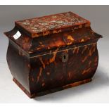 A Regency ivory strung mother-of-pearl inlaid tortoiseshell tea caddy,