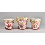 A set of three Davenport porcelain bough pots and two covers, circa 1810,