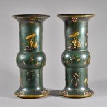 A pair of German faience green lacquered vases, probably Berlin, mid-19th century,
