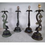 A group of four 20th century metal table lamps,