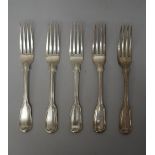A set of eleven silver fiddle and thread pattern dessert forks, various dates and makers,