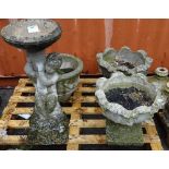 A pair of reconstituted stone jardinieres with leaf moulded body, 48cm diameter,