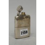 A silver curved rectangular spirit flask,