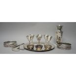 A Mappin & Webb plated cocktail set, comprising; a circular tray,