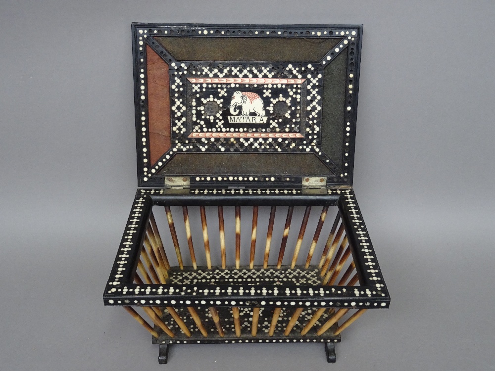 A 19th century Anglo Indian/ Sri Lankan bone inlaid ebony and porcupine quill box, - Image 7 of 9