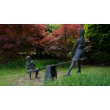 Olwen Gillmore, Three children on a seesaw, bronze with coloured patination,