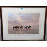 M. J. Coates (20th century), Horses on the shore, gouache, signed, 34cm x 50cm.