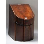 A George III inlaid mahogany slope front knife box with later interior, 23cm wide x 38cm high.