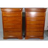 Harrods a pair of 20th century walnut tall chests, with six drawers and frieze door, 90cm wide.