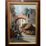 G. Pardi (early 20th century) Italian street market, oil on canvas laid down, signed, 59cm x 39cm.