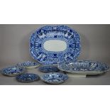 A group of English blue and white printed earthenwares, early 19th century,
