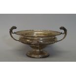 A George V silver twin handled pedestal bowl,