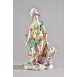A large Derby porcelain figure of Britannia, circa 1765, modelled standing in a plumed helmet,