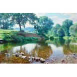Tony Sheath (b.1946), River scene, oil on canvas, signed, 49cm x 75cm.