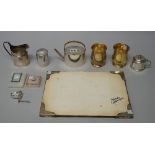 Assorted silver and plate including; a .800 Continental picnic tea pot with wicker handle; 284g.