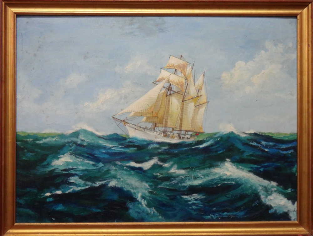 Clive Cobb (20th century), A sailing boat 'Hanna' in a swell, oil on board, signed and dated '71,