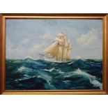 Clive Cobb (20th century), A sailing boat 'Hanna' in a swell, oil on board, signed and dated '71,