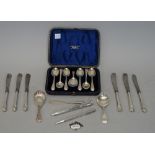 Silver and silver mounted wares, comprising; a Victorian seven piece teaspoon set,