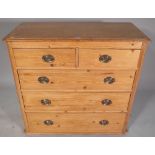 A 20th century pine chest of two short and three long drawers, 100cm wide x 92cm high.