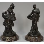 After Le Cornet, a pair of French bronze figures, late 19th century, cast as musicians and dancer,
