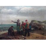 Follower of George Morland, Fisherfolk on the shore, oil on canvas laid on board, bears a signature,