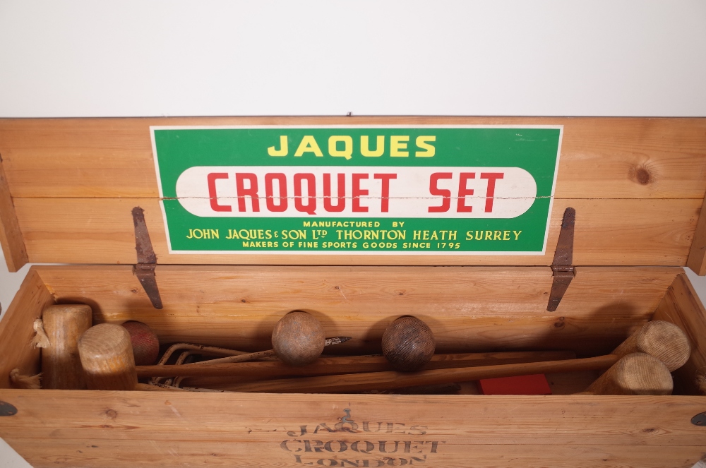 A 20th century Jacques croquet set, within a pine box. - Image 2 of 2