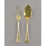 A George IV silver gilt part flatware service in the hourglass pattern, Eley, Fearn and Chawner,