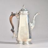 A George II silver coffee pot, of tapered cylindrical form,