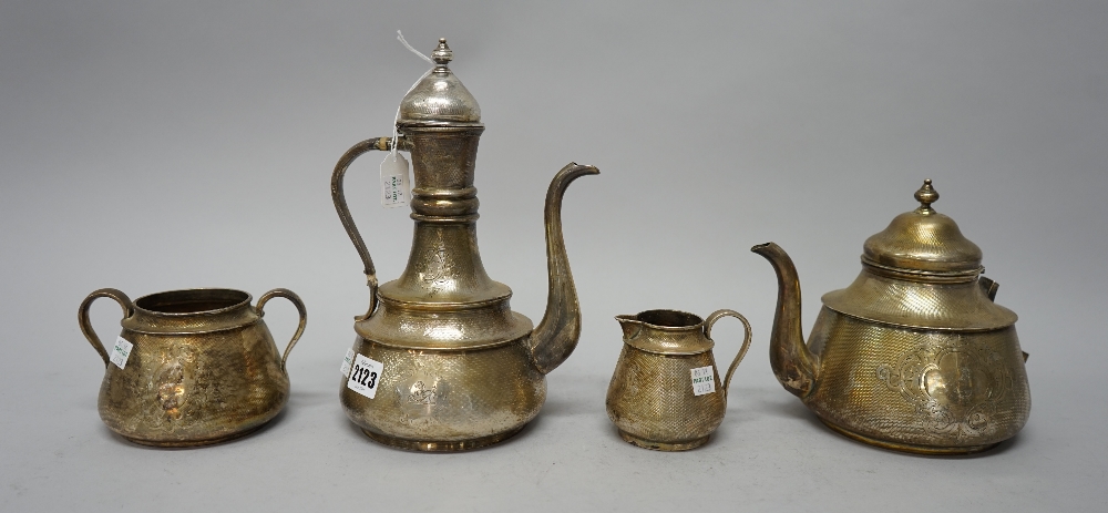 A mid-19th century French four piece tea and coffee set, comprising; a teapot (the handle lacking),