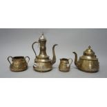 A mid-19th century French four piece tea and coffee set, comprising; a teapot (the handle lacking),
