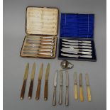 Assorted small silver flatware including; cased set of six fruit knives by Asprey,