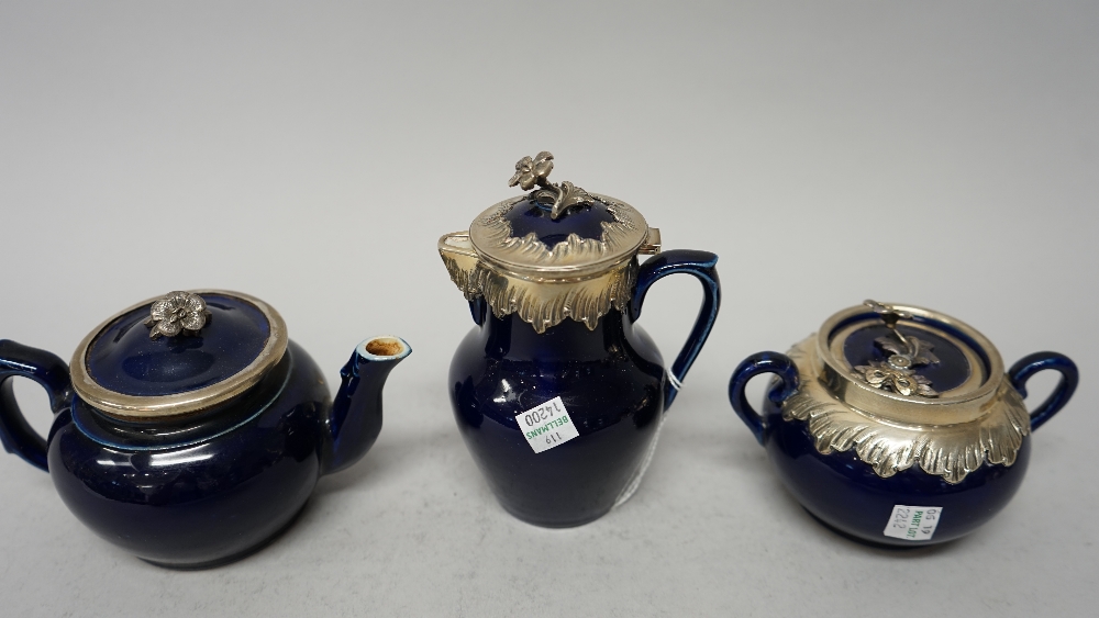 A late 19th century French silver-mounted blue porcelain tea-service, - Image 3 of 6