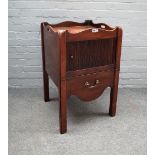 A mid-18th century mahogany tray top commode with tambour panel, 51cm wide x 80cm high.