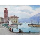 Giulio Falzoni (1900-1978), Sera a Riva sul Garda, watercolour, signed, inscribed and dated '50,