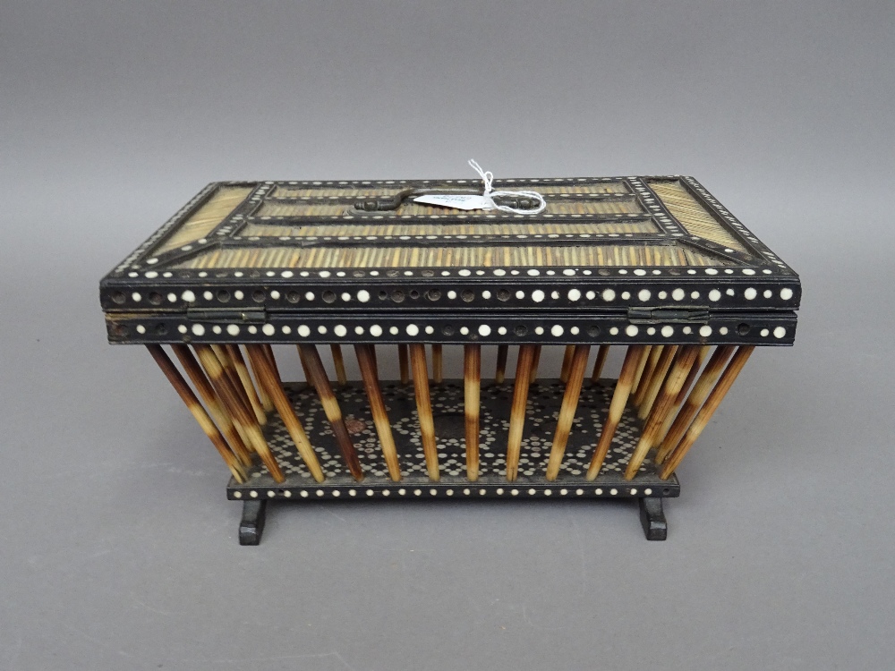 A 19th century Anglo Indian/ Sri Lankan bone inlaid ebony and porcupine quill box, - Image 3 of 9