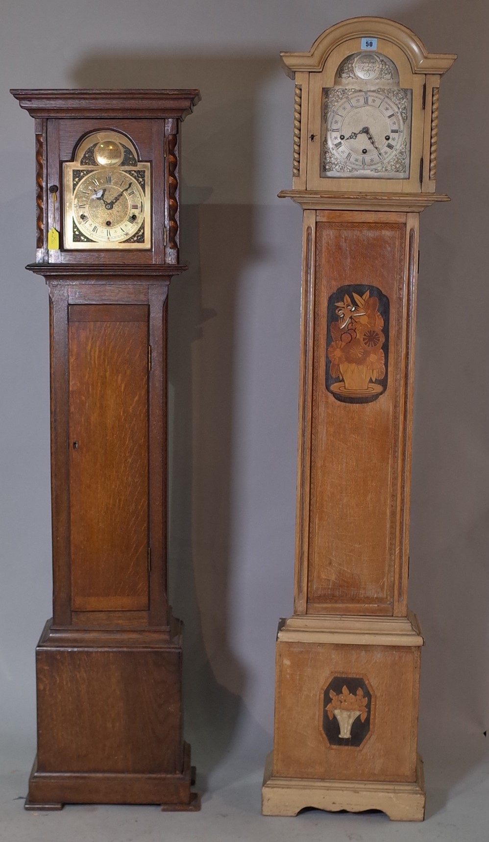 Tempus Fugit a 20th century oak cased grandmother longcase clock,