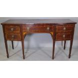 A Regency coromandel and satinwood banded mahogany bow front sideboard with three frieze drawers,