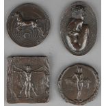 Enzo Maria Plazzotta (1921-1981), four bronze plaques; 'Jane', 'Crouching girl' and two untitled,