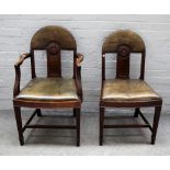 A set of six late 19th century mahogany dining chairs, with arch backs and sunflower carved splat,