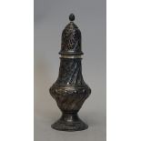 A late Victorian silver sugar caster, with embossed fluted decoration,