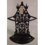 A Victorian style black painted cast iron umbrella stand, 48cm wide x 76cm high.