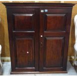 A mid-18th century mahogany hanging cupboard with pair of double raised panel doors enclosing a