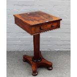 A William IV rosewood rectangular single drawer occasional table on tapering octagonal supports and
